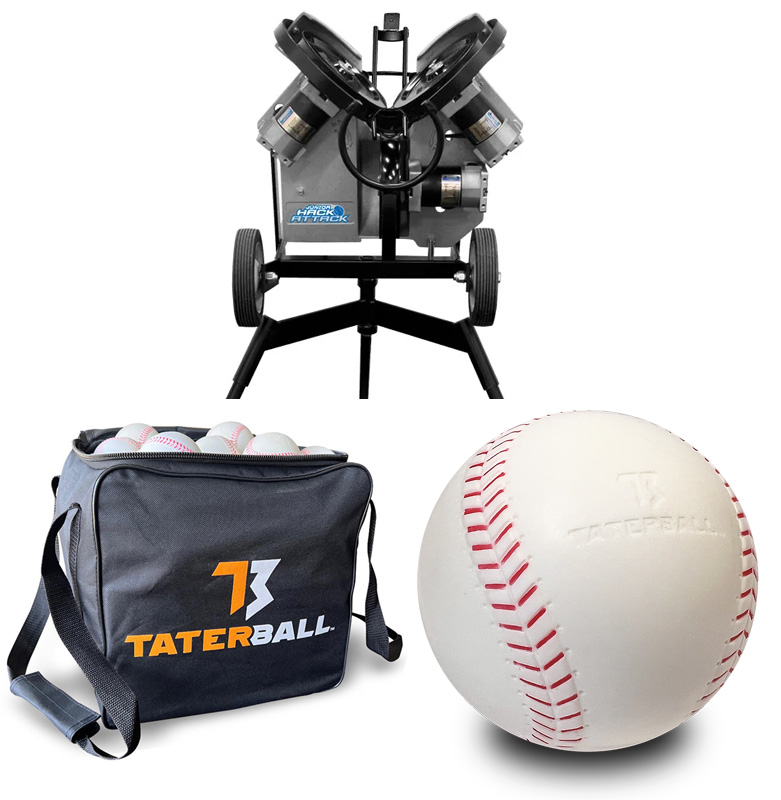 Junior Hack Attack Baseball Machine + Taterball baseballs + Taterball Ball Bag